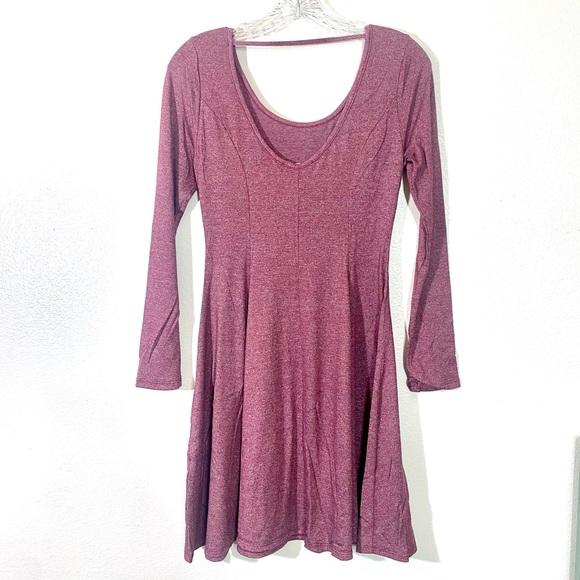 Dark Mauve Long sleeve scoop neck skater dress, CUTE! - Picture 15 of 16